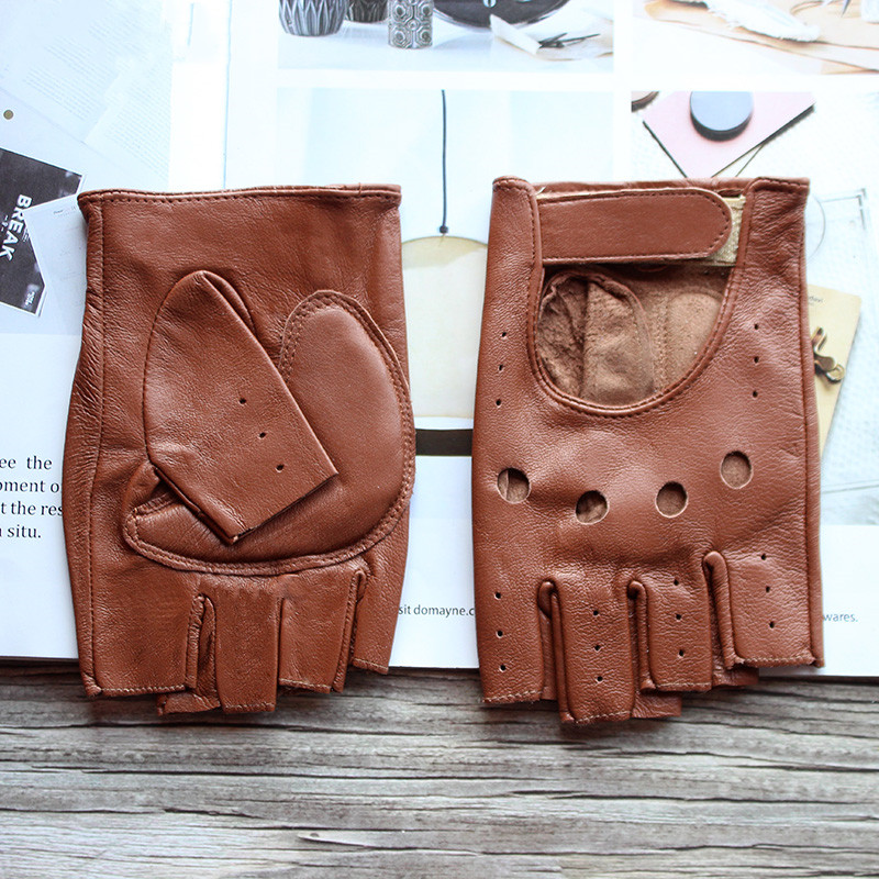 Leather Driving Glove - Neue frauen Schaffell Halb Finger Handschuhe