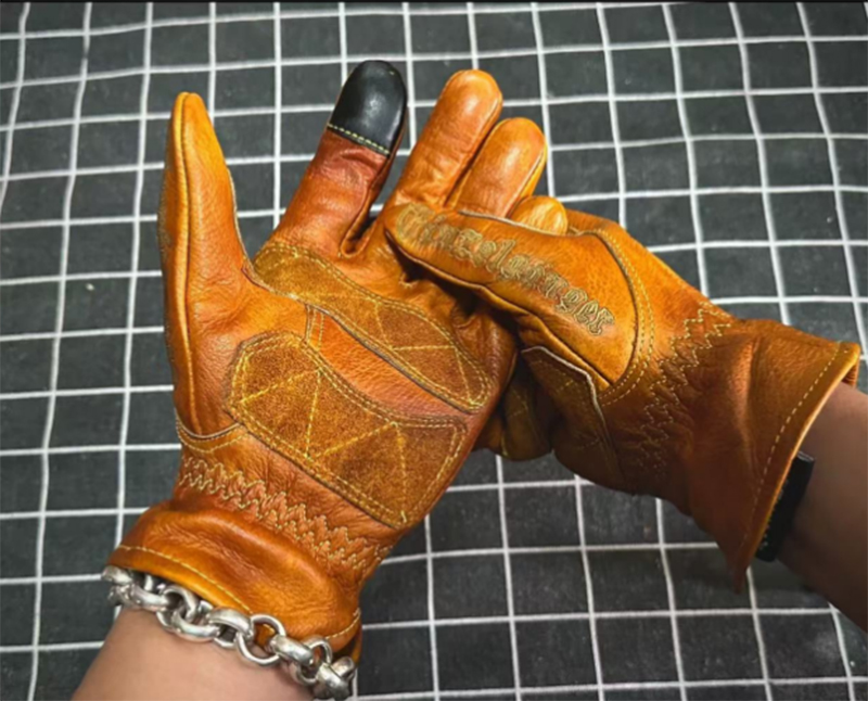 Motorcycle Glove Knuckle - Handgefertigte Retro-Motorradhandschuhe aus echtem Leder, Vollfinger-Touchscreen,