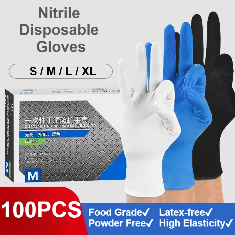 Exam Glove Nitrile - 100 Stück Nitril-Einweghandschuhe, Schwarz/Weiß/Blau/Lila, latexfrei und